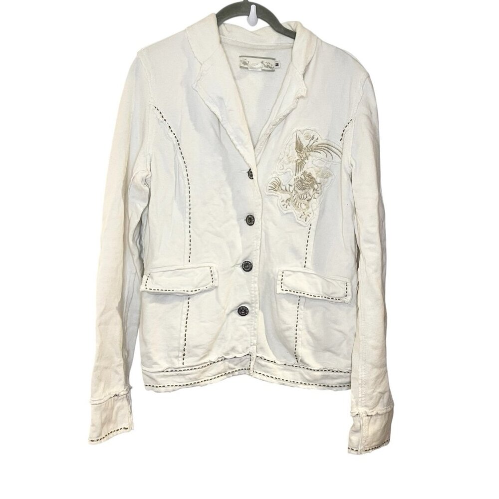 Mur‎ Mur White Sweatshirt Blazer Jacket Dragon Embroidered Y2K Grunge Raw Stitch